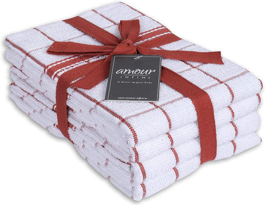 AMOUR INFINI Terry Cotton Kitchen Towels 4-Pack - Large 18 x 28 Inch, Absorbent & Soft Dish Towel with Hanging Loop, Washable Ideal for Cleaning, Drying (Rust) - Nestoria