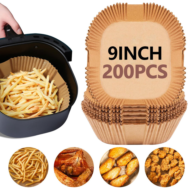 9 Inch Disposable Air Fryer Liners 200 Pack Square Parchment Liner