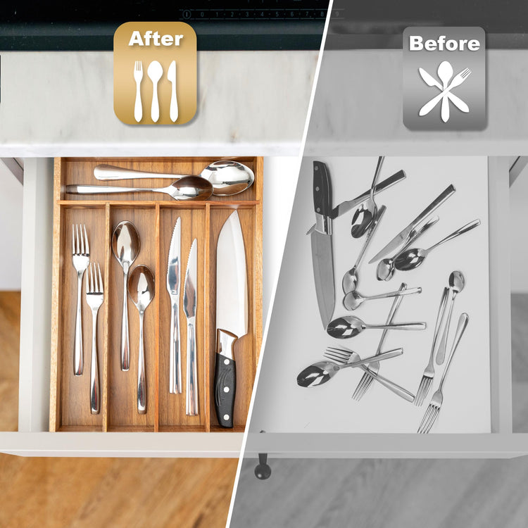 Silverware Organizer Kitchen Drawer Organizer Utensil Organizer Acacia Silverware Holder Cutlery Organizer in Drawer Flatware Organizer Tray