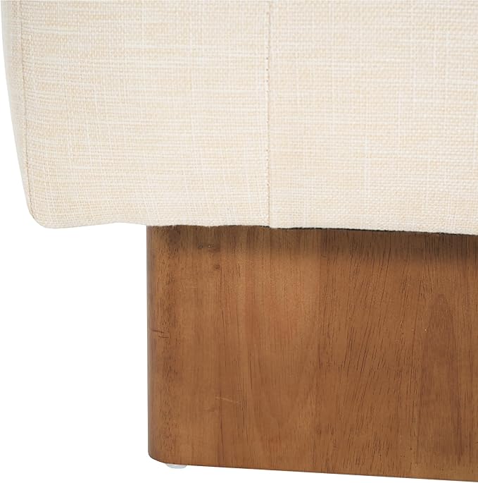 Christopher Knight Home Yvone Modern Upholstered Ottoman Bench, Minimalist Wooden Entryway Bench, Living Room Sofa Extra Seat, Ottoman End of Bed Bench for Bedroom, Beige+Brown