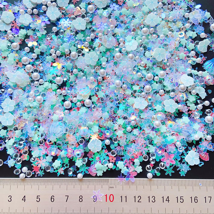 Sequins Holographic Polymer Clay Slices Nail Glitter 3D Holographic Snowflake Shell Butterfly Plum Blossom Nail Sequins Slices Polymer Clay Nail Decals for DIY Nail Decoration
