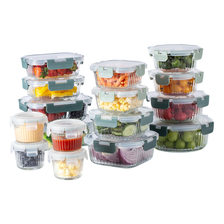 Premium 32 Pc. Borosilicate Glass Food Container Set with Dividers