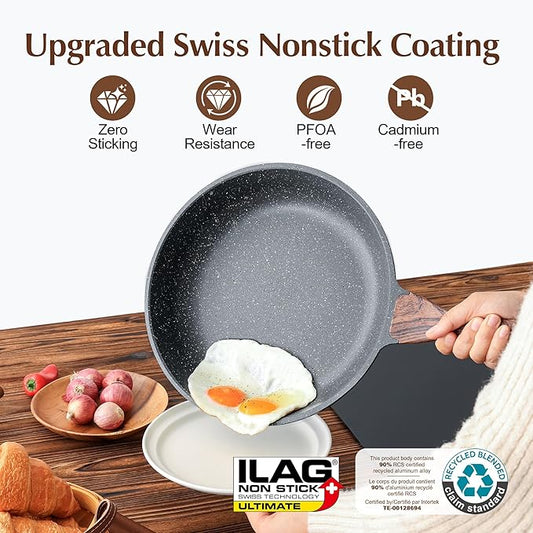 SENSARTE Nonstick Frying Pan Skillet, 12 Inch Omelette Pan with Swiss Granite Coating, Healthy Induction Cookware Chef's Pan, PFOA Free