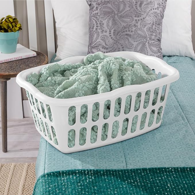 Sterilite 24-Pack Rectangular Laundry Basket, Plastic Clothes Hamper, 1.5 Bushel, White - Dirty Clothing Storage Organizer with Handles for Bedroom, Bathroom, and Closet