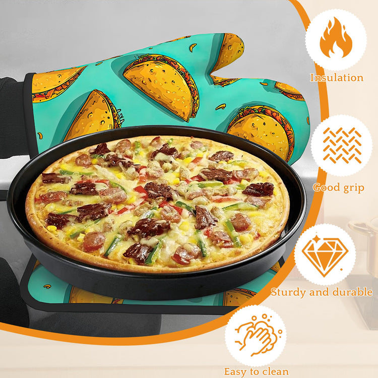 Mexican Taco Oven Mitts and Pot Holders Set (4 Count)