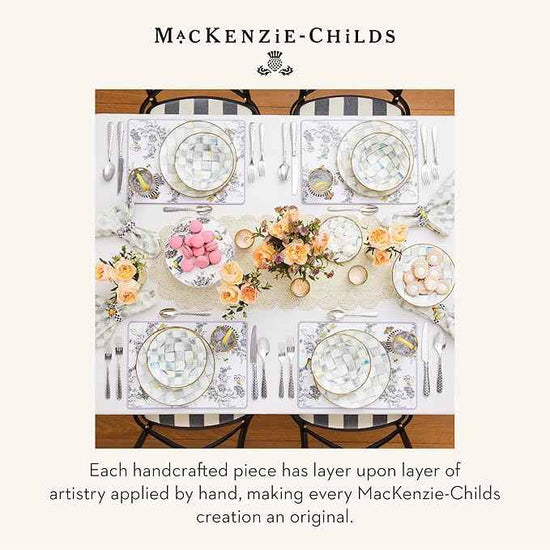 MACKENZIE-CHILDS Supper Club Salad Serving Set, Fork and Spoon Salad Servers, Decorative Kitchen Serving Utensils, Gray-and-White Sterling Check
