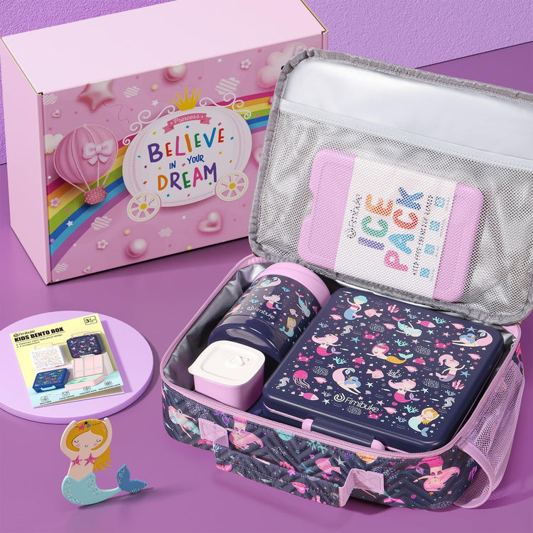 Kids Bento Snack Lunch Box with Thermo Insulated Toddler Lunch Bag