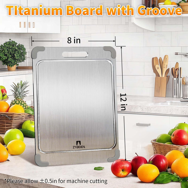 12"*8" Pure Titanium Cutting Board with Groove and Silicone Corner