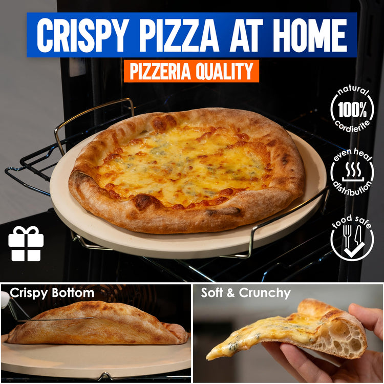 14 inch Pizza Stone for Oven and BBQ Grill with Handles