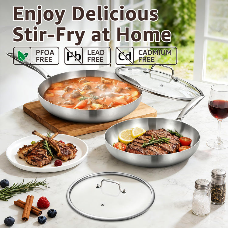 8.5 12 Stainless Steel Pans Set with Lids