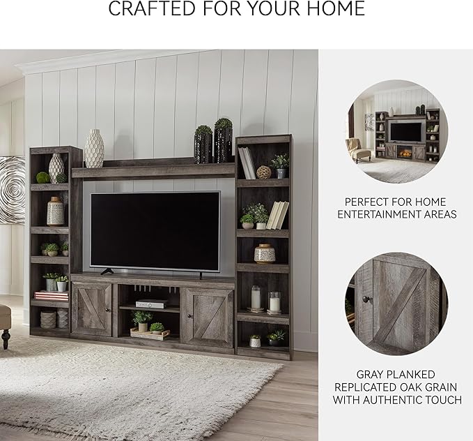 Signature Design by Ashley Wynnlow Farmhouse 4-Piece Entertainment Center for TVs up to 69", Gray