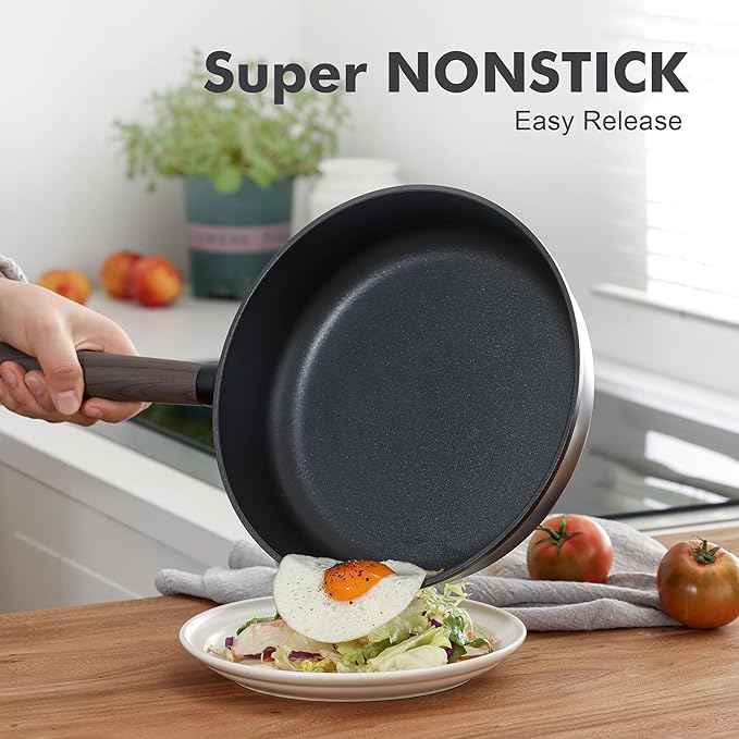SENSARTE Nonstick Cookware Set Pots and Pans Set Kitchen Non-stick Cooking Set, Dishwasher & Oven Safe, Induction Compatible, Free of Intentionally Added PFOA/PFOS, 15pcs, Black
