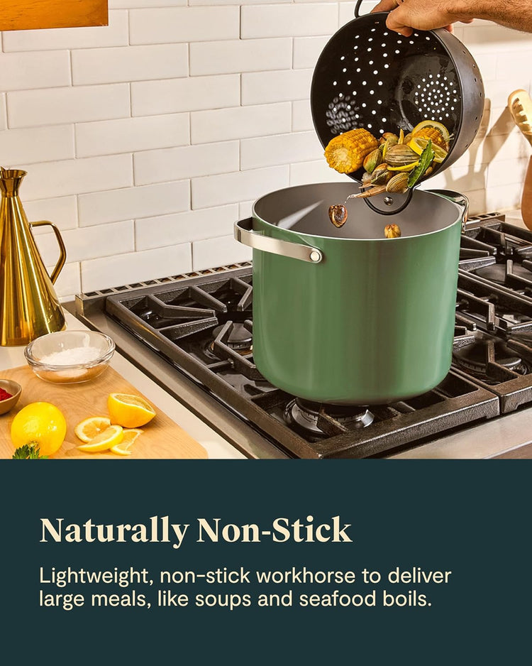 Caraway Stock Pot - 12 Qt Ceramic Coated With Lid - Free From Forever Chemicals - Large for Bigger Batches - Navy