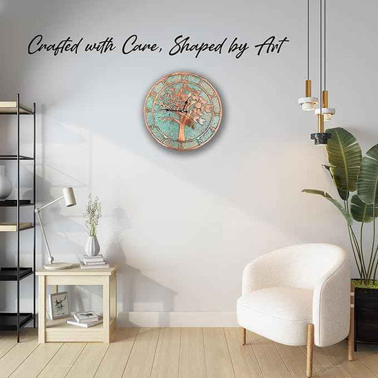 Handmade Copper Wall Clock Artisan Touch in Every Piece - Eternal Tree Wall Decor Copper Clock for Living Room, Office, Kitchen & Bedroom (24 Inch)