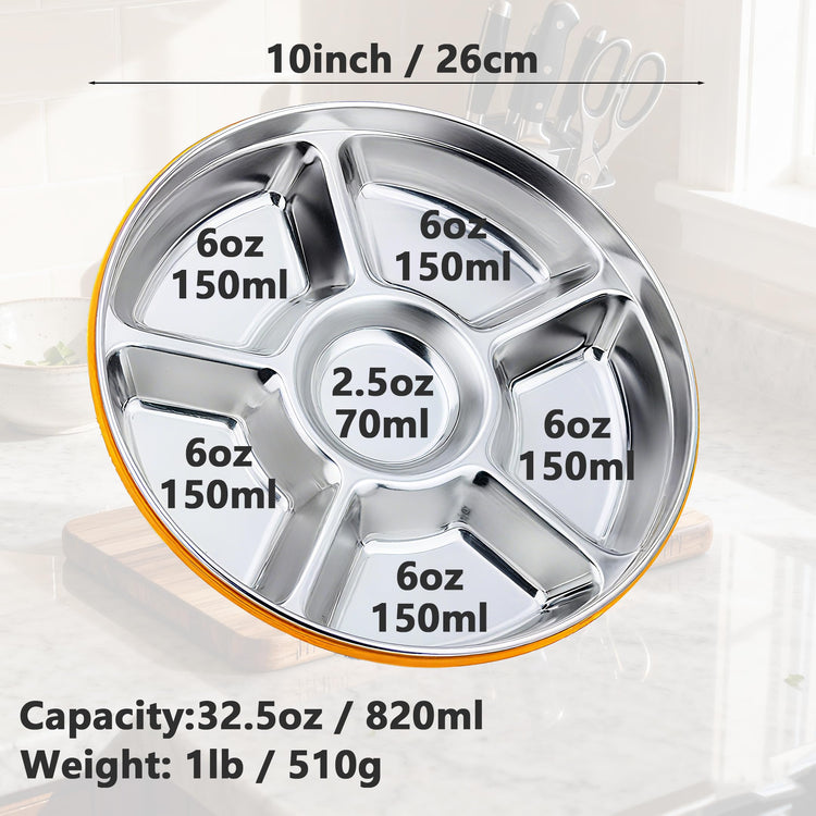 6 Compartment Stainless Steel Serving Tray with Lid