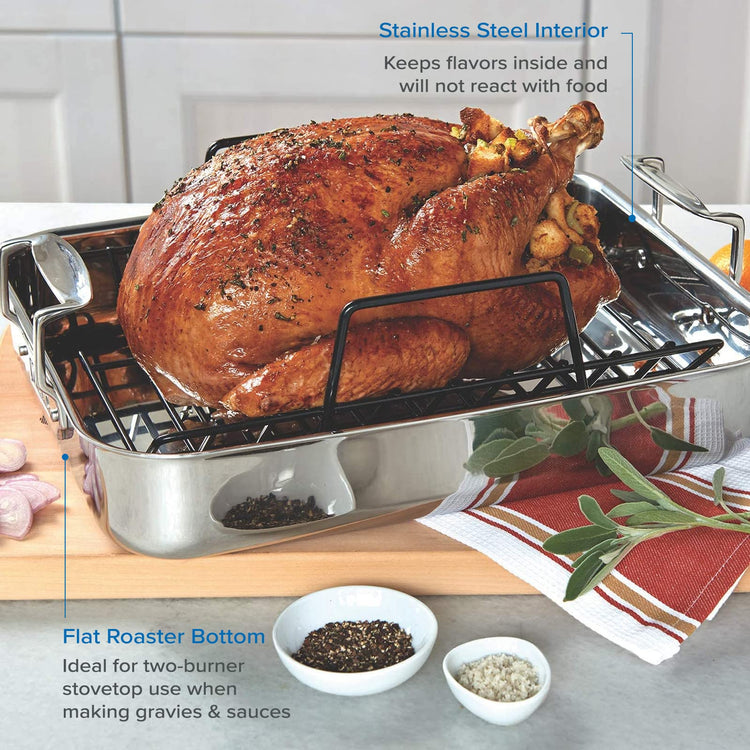 3 Ply Stainless Steel Roasting Pan with Non Stick Rack