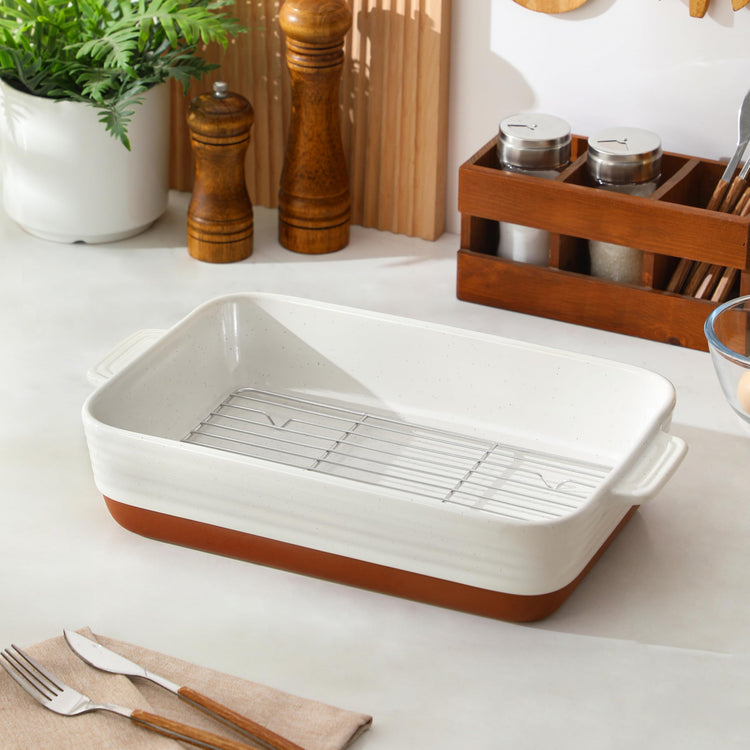 Large 9x13 Ceramic Baking Dish with Rack