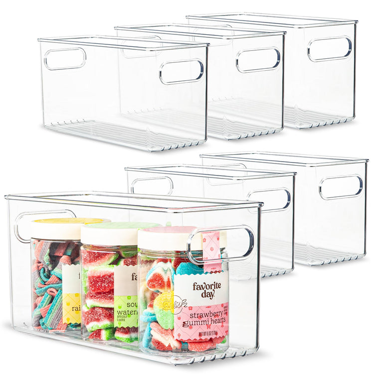 Plastic Food Storage 6 Pack Clear Container Bin with Handles for Organizing Kitchen (6 Count)