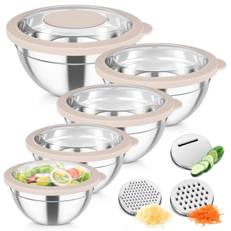 Mixing Bowls Stainless Steel Salad Serving Bowl with Clear Lids (5 Count)