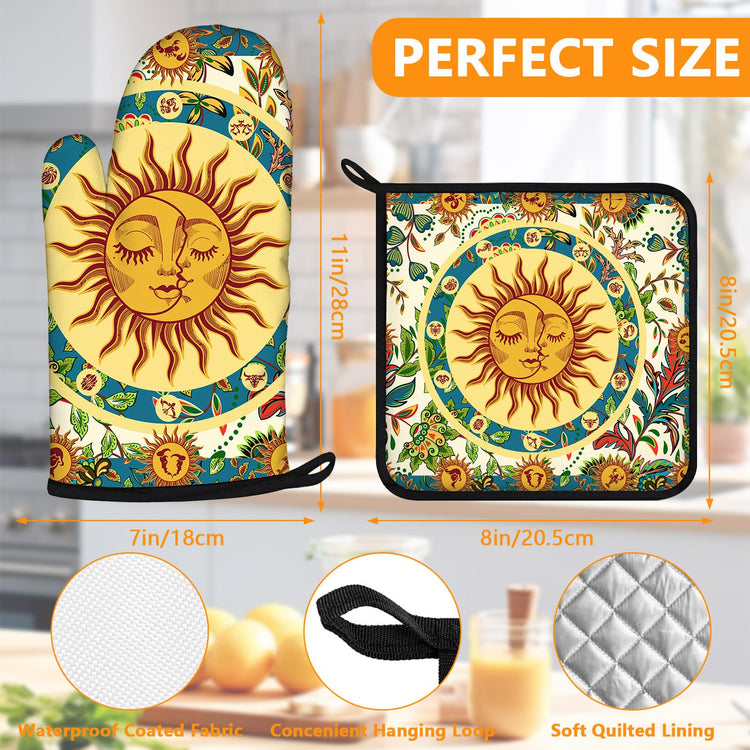Sun and Moon Oven Mitts and Pot Holders Sets 4Pcs