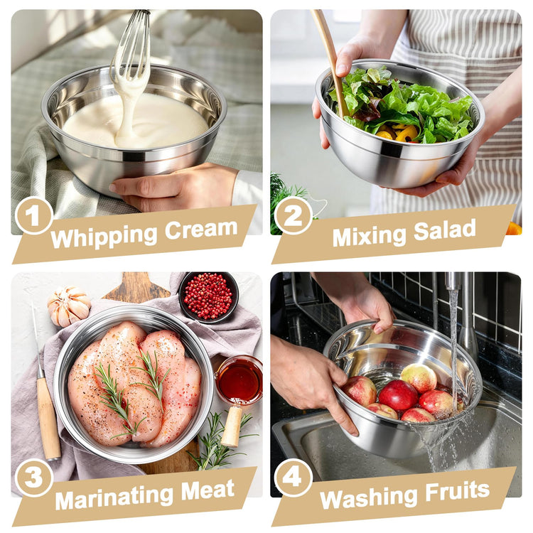 Mixing Bowls Stainless Steel Nesting Salad Bowls & Airtight Lids (3 Count)