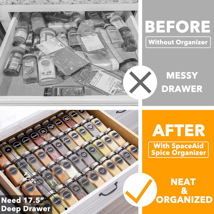Spice Drawer Organizer with 44 Spice Jars