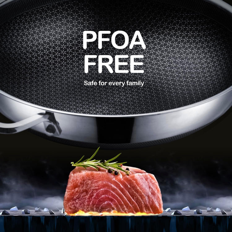 Wok pan,Hybrid 13 inch Wok with Lid, PFOA Free Cookware,non stick Stainless Steel Woks & Stir-fry pans Nonstick, Dishwasher and Oven Safe, Works on Induction