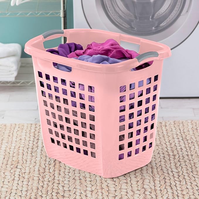 Sterilite 4-Pack Ultra Easy Carry Laundry Basket, Plastic Clothes Hamper Bin w/Comfort Grip Handles & Rim, 2.1 Bushel Capacity, Pink Frost