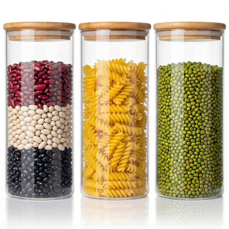 45 oz Round Glass Food Storage Containers with Airtight Bamboo Lids (3 Count)
