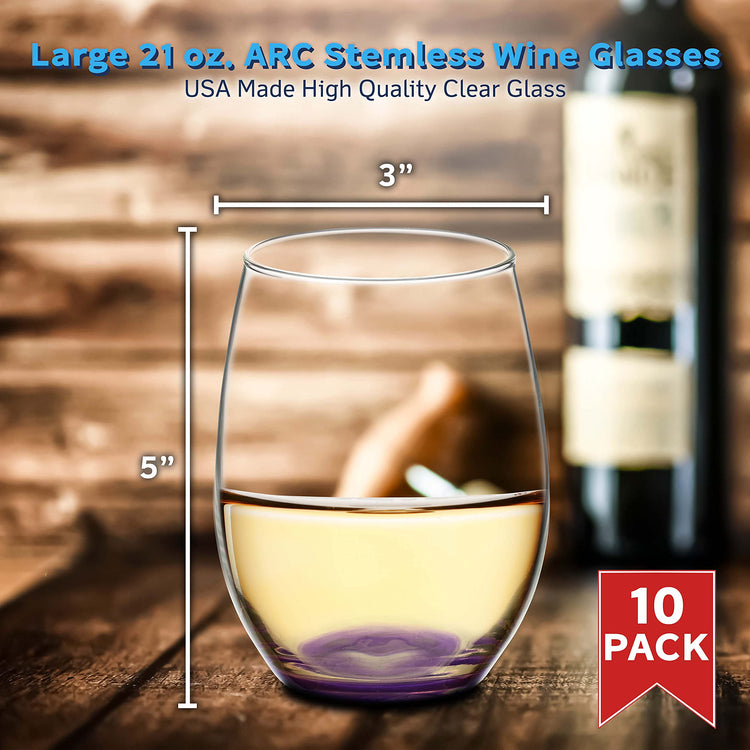 10 ARC Stemless Wine Glasses Set (10 Count)