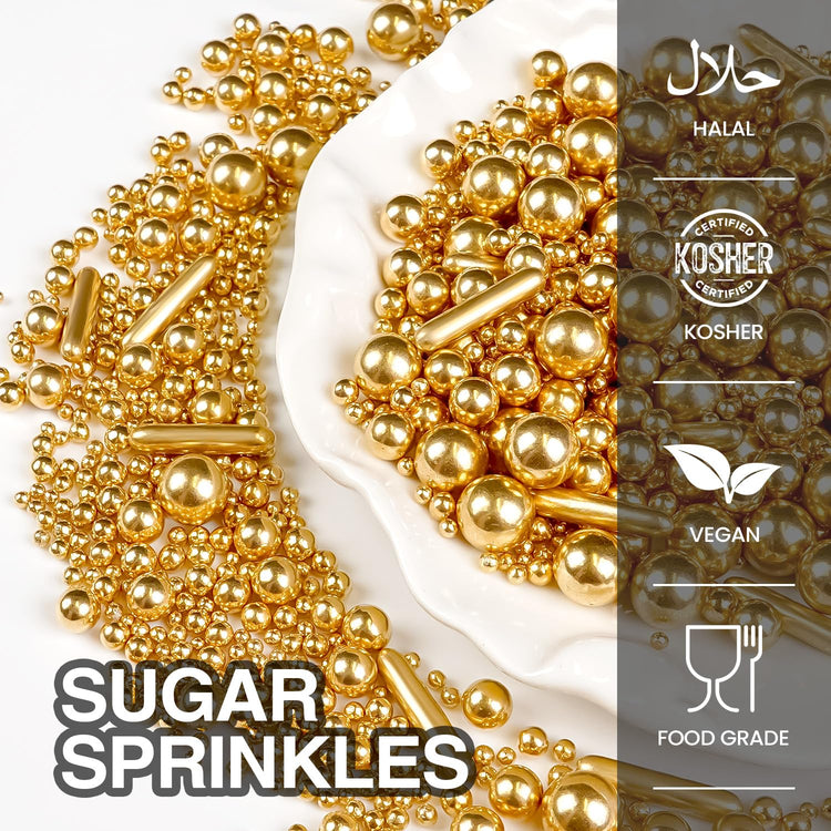 Gold Pearl Rods Sprinkles for Cake Decorating (5.29 Ounce)