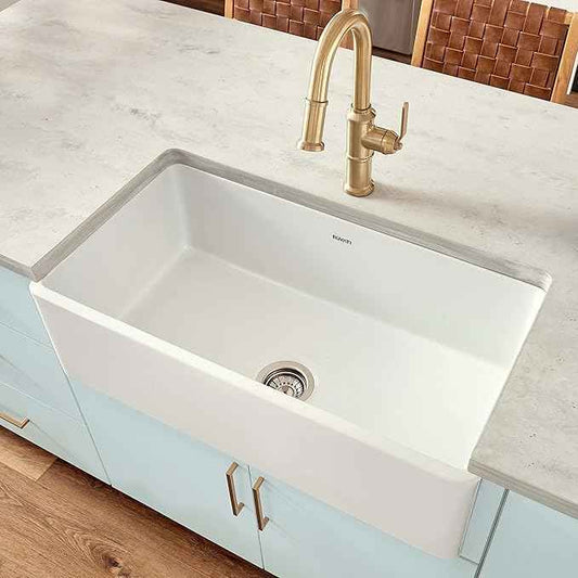 Ruvati 33 x 20 inch Fireclay Reversible Farmhouse Sink - Apron-Front Single Bowl Kitchen Sink - Resistant to High Temperatures - White - Made in ITALY - RVL2300WH