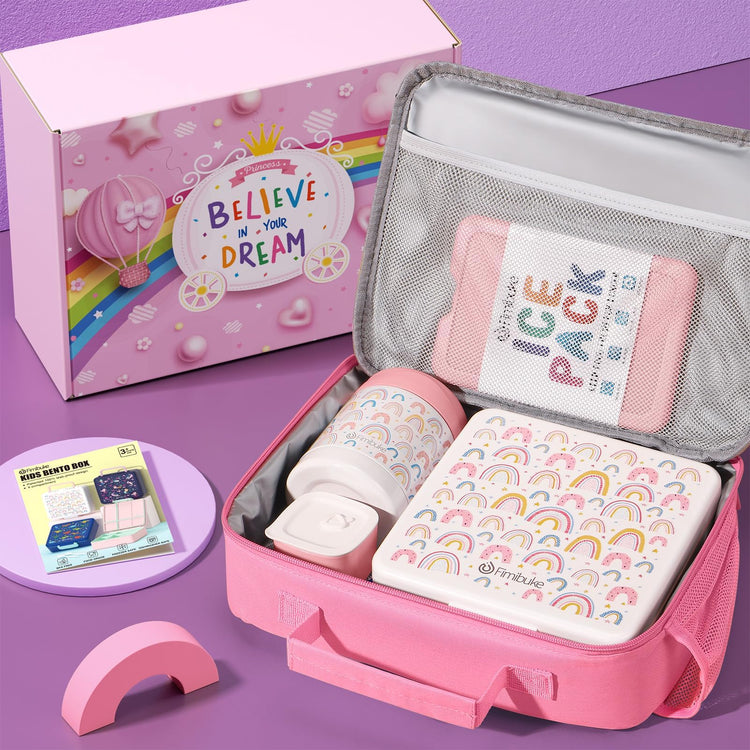 Kids Bento Snack Lunch Box with Thermo Insulated Toddler Lunch Bag