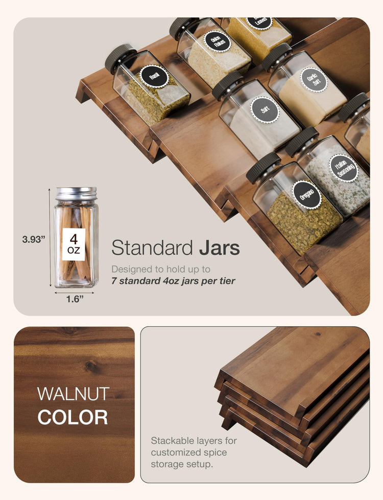 Acacia Wooden Spice Rack Organizer for Cabinet (4 Count)