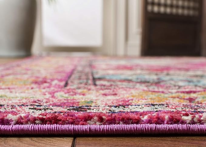 SAFAVIEH Monaco Collection Runner Rug - 2'2" x 10', Pink & Multi, Non-Shedding & Easy to Clean, Distressed Medallion Design, Ideal for Hallway, Foyer, Entryway, Kitchen, Bedroom (MNC243D)