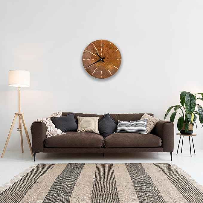 Handmade Pure Copper Wall Clock for Home Decoration, Decor Clock for Living Room, Bedroom and Kitchen, Rustic Decorative Mural Clock Art for Farmhouse (Time Dots, 17.7)