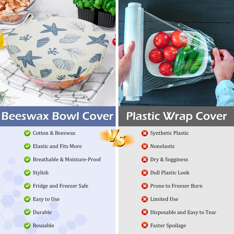 5Pcs Reusable Beeswax Elastic Bowl Covers for Bread Proofing and Food Cover (5 Count)