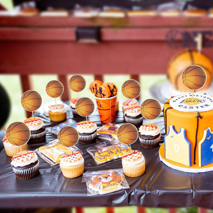24Pcs Basketball Cupcake Toppers Star Sports Ball Cupcake Picks Baby Shower Basketball Sports Players Theme Birthday Party Cake Decorations Supplies (24 Count)