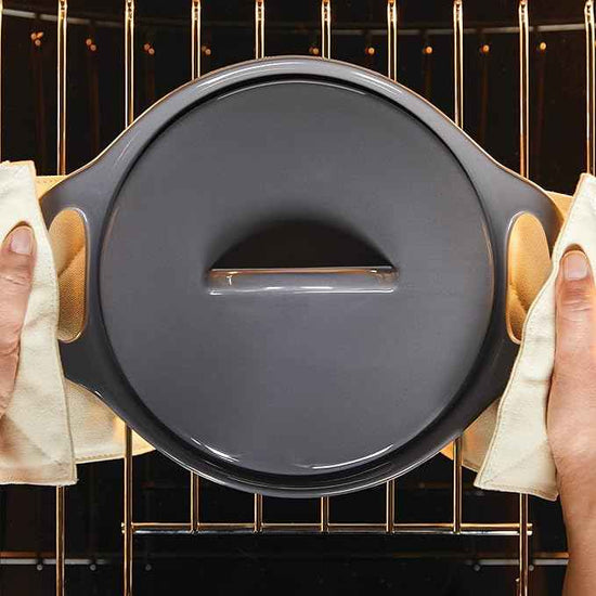Rachael Ray Solid Glazed Ceramics Casserole Bakeware/Baker Set with Shared Lid, 3 Piece, Dark Gray