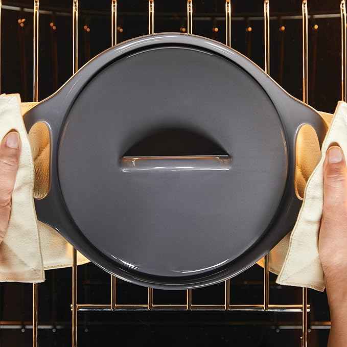 Rachael Ray Solid Glazed Ceramics Casserole Bakeware/Baker Set with Shared Lid, 3 Piece, Dark Gray