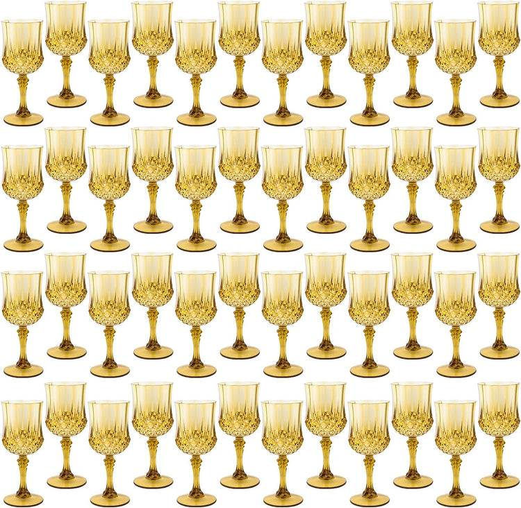 Plastic Wine Glasses，Plastic Goblets Vintage Style Cordial Drinking Glasses for Wedding Reception, Grand Event Party Supplies (48, Gold)