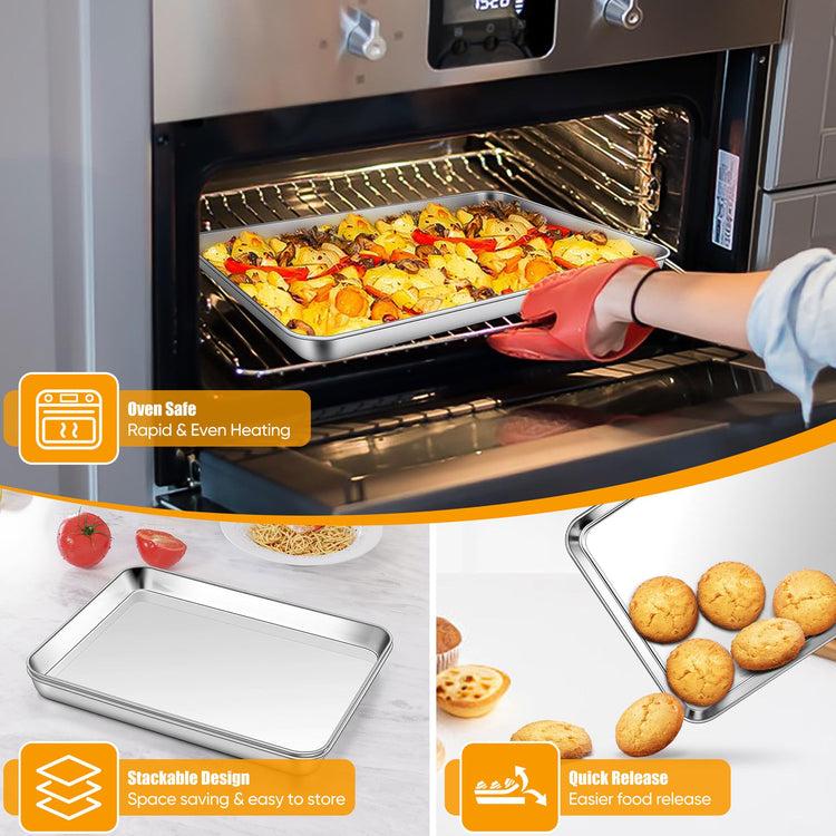 9 x 13 Inch Stainless Steel Quarter Sheet Pan for Toaster Oven (2 Count)