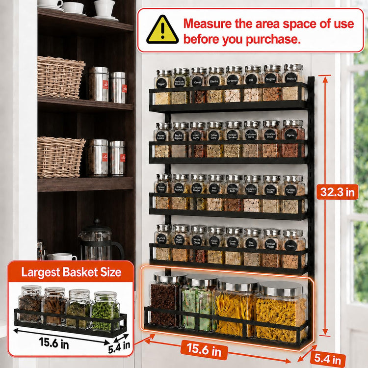 Wall Mount Spice Rack Organizer 5 Tier Height