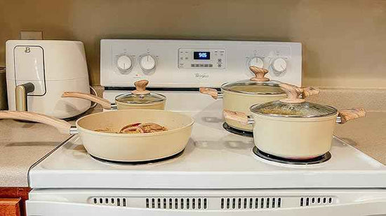 MAISON ARTS Pots and Pans Set Non Stick, Kitchen Cookware Sets Nonstick, 12 Piece Granite Cooking Pot and Pan for Induction, Stovetop, Beige