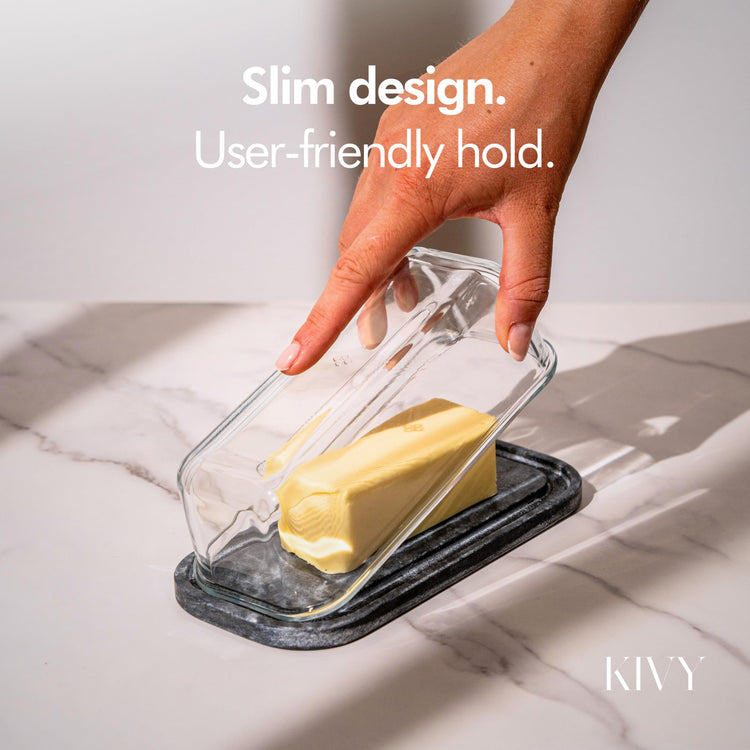 Butter Dish Black Marble & Glass