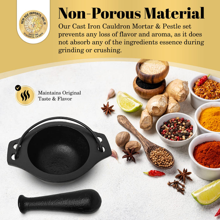 Cast Iron Cauldron Mortar and Pestle Set