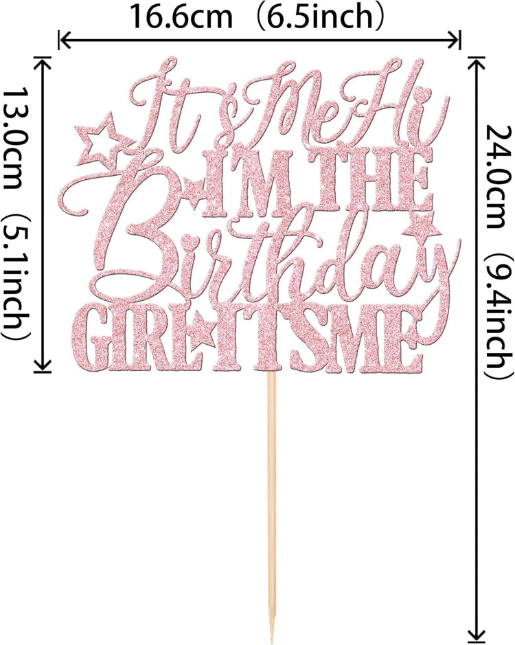 1 PCS It's Me Hi I'm the Birthday Girl It's Me Cake Topper Glitter Funny Girls Birthday Cake Pick for Hot Pop Music Singer Birthday Party Cake Decorations Supplies Light Pink