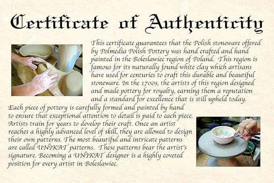 Polmedia Polish Pottery Round Baker with Handles - Blue Poppies Pattern Handmade in Boleslawiec Poland by Ceramika Artystyczna + Certificate of Authenticity