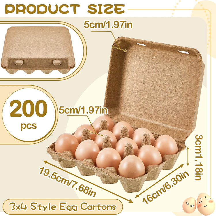 200 Pcs Egg Cartons Bulk 3x4 Style Egg Storage Containers Holder for Fresh Duck Quail Storage Kitchen Family Farmhouse (200 Count)