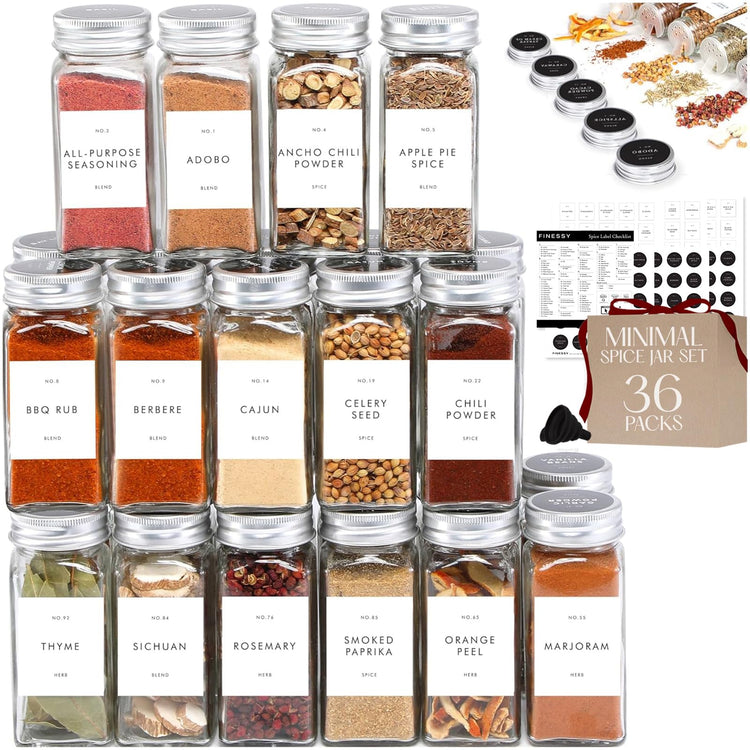 Minimalist Spice Jars with Labels (36 Count)